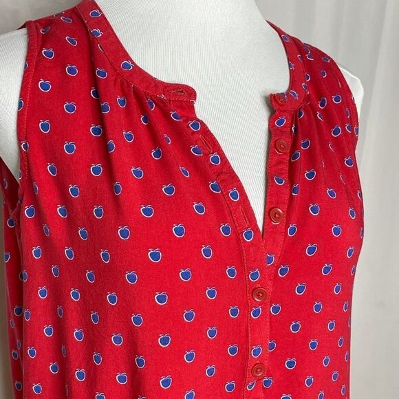 BeachLunchLounge Red Dress w/Blue Apples S - Picture 2 of 5